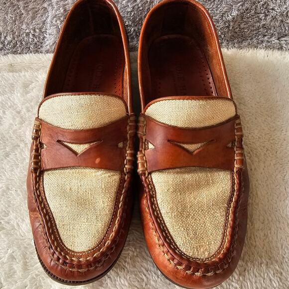 Vintage Cole Haan Men's Two Tone Leather Slip On Penny Loafers Size 9M Brown - Picture 1 of 10